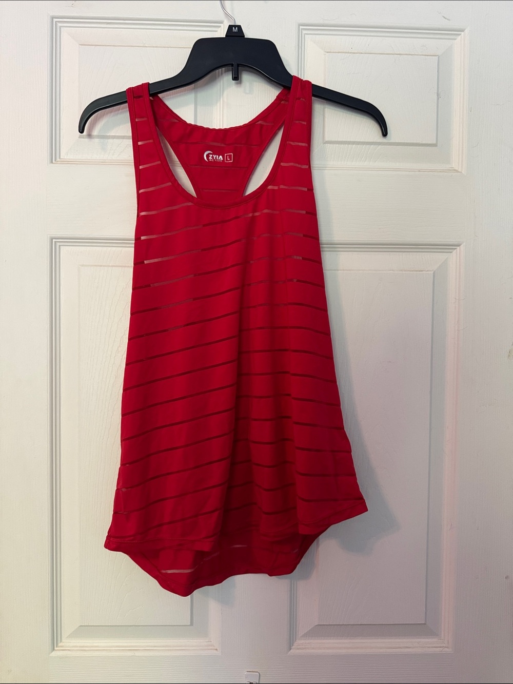 ZYIA Red Sheer-Striped Racerback Tank